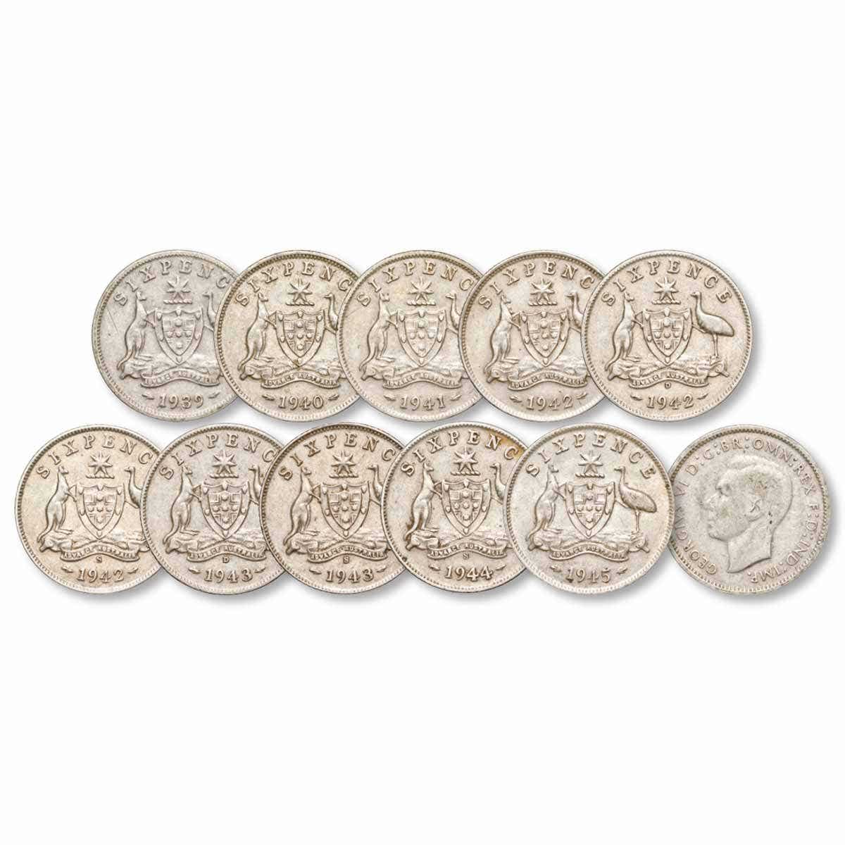 Australia George VI 1939-45 Complete Sixpence Fine-Very Fine 10-Coin Set