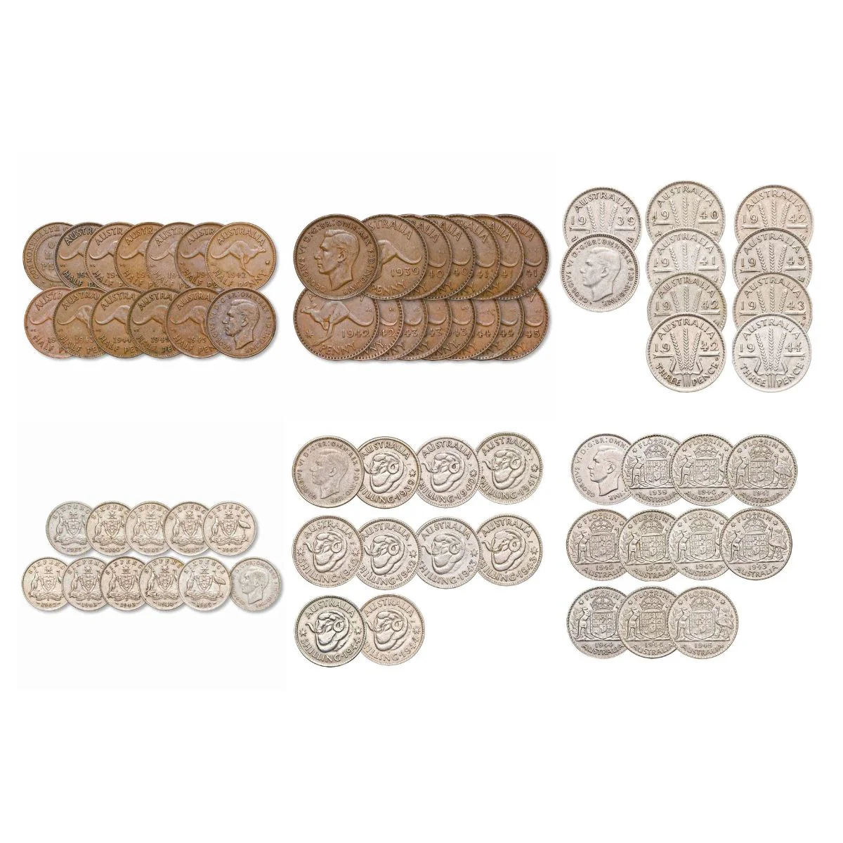 Australia George VI 1939-1945 Complete Fine-Very Fine 65-Coin Set - Image 8