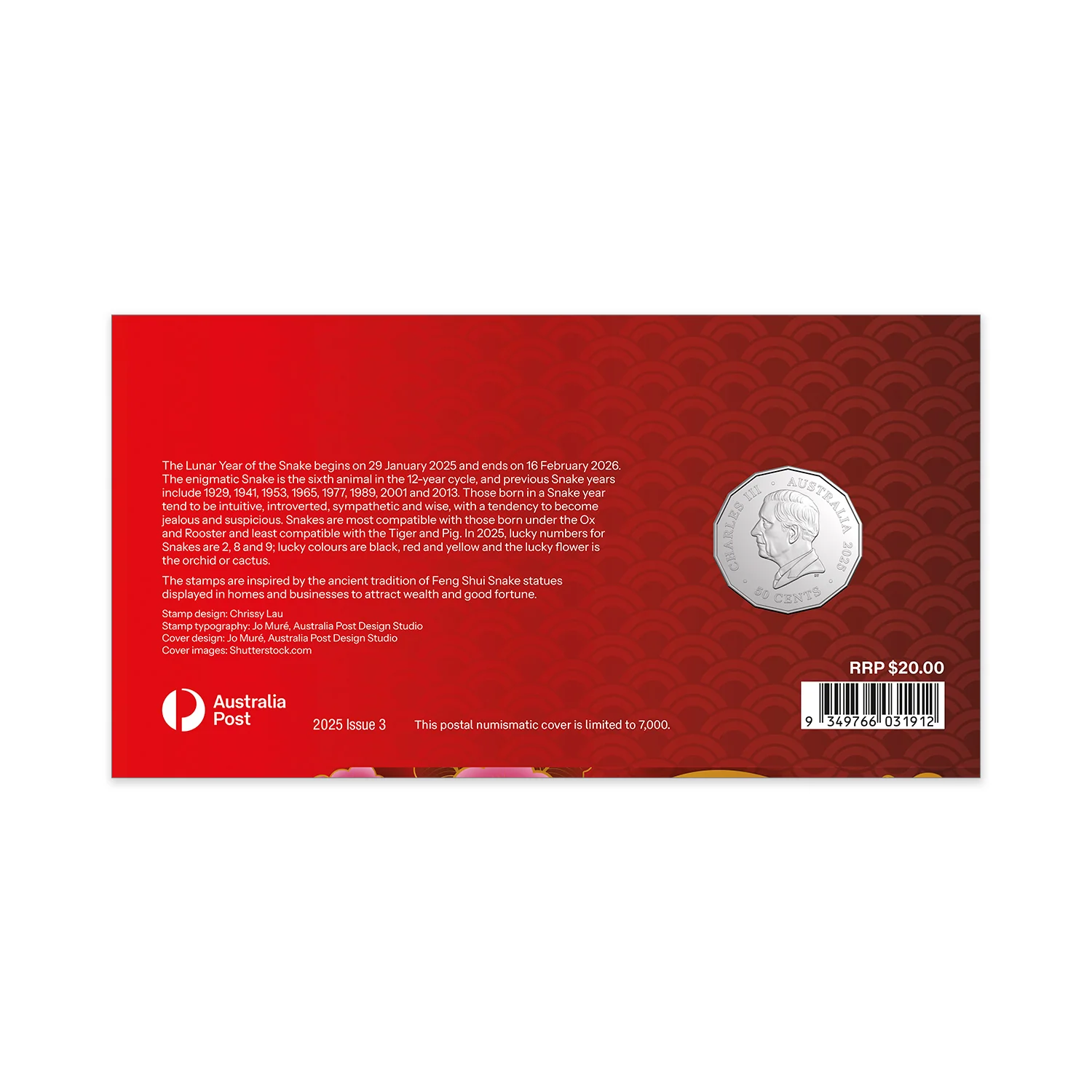 Australia Lunar Year of the Snake 2025 50c Tetradecagon Stamp & Coin Cover - Image 2