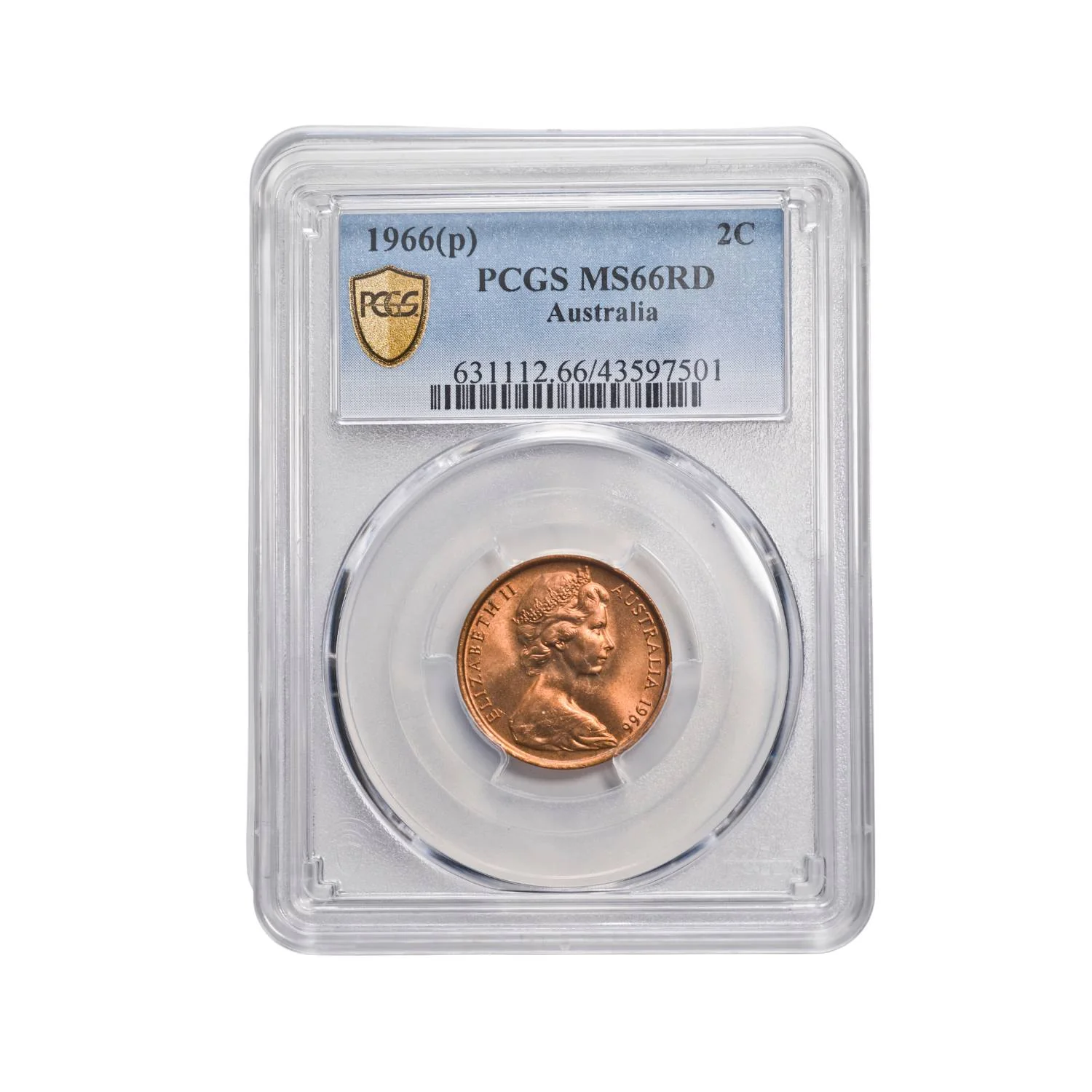 Australia Perth Mint 1966 2c Coin PCGS MS66RD (Gem Uncirculated Red)