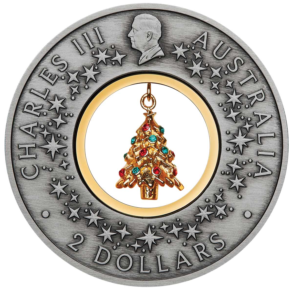 Australia Santa’s Workshop 2025 $2 Christmas Tree 2oz Silver Antique Coin - Image 2