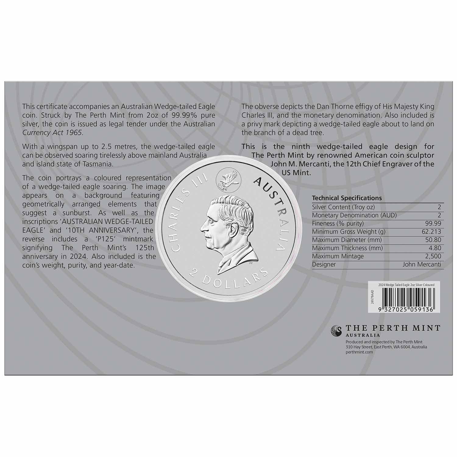 Australia Wedge-Tailed Eagle 10th Anniversary 2024 $2 Colour 2oz Silver Brilliant Uncirculated Coin - Image 4