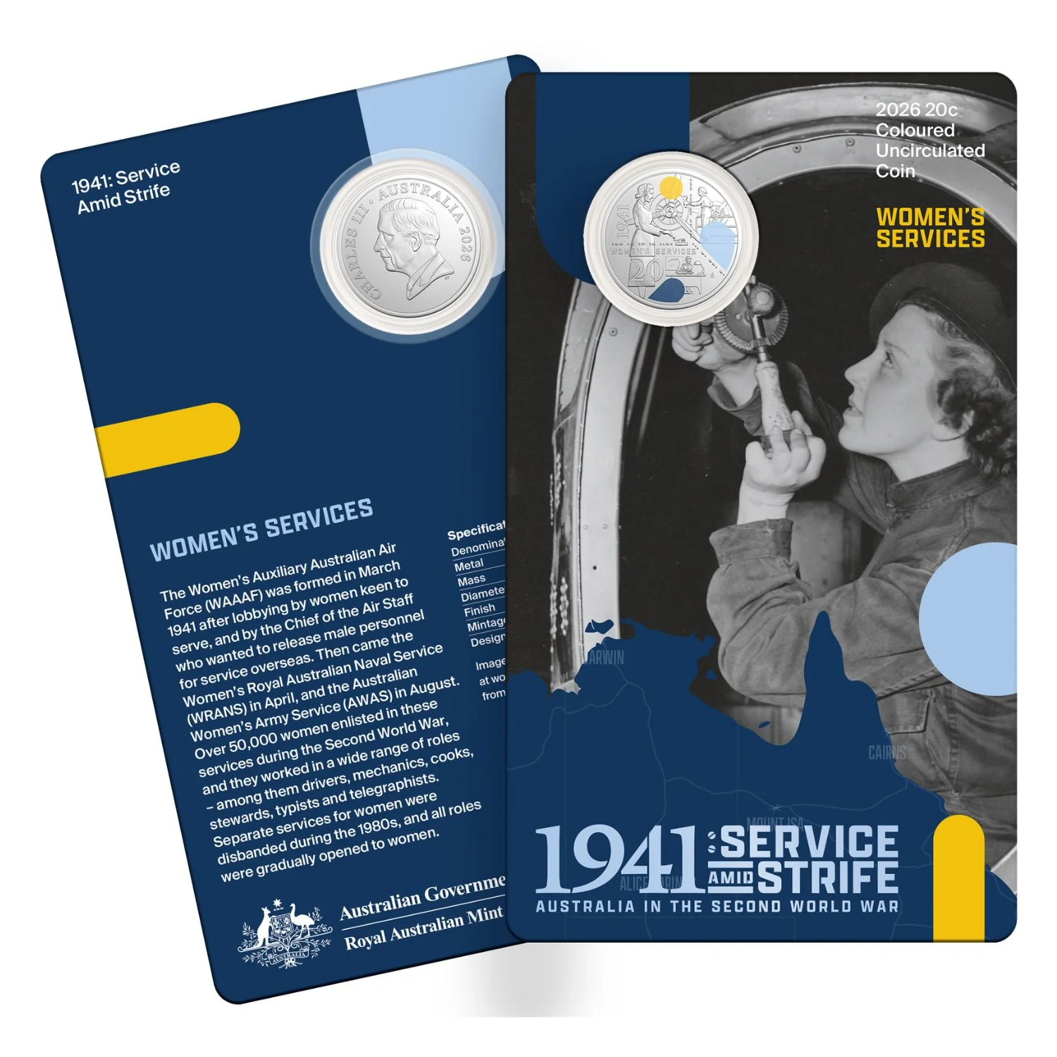 Australia WWII Service Amid Strife 2026 20c Colour Cupro-Nickel Uncirculated 3-Coin Set - Image 7