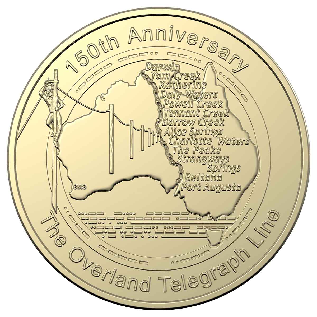 Australian Overland Telegraph Line 150th Anniversary 2022 $1 Al-Br Uncirculated Coin