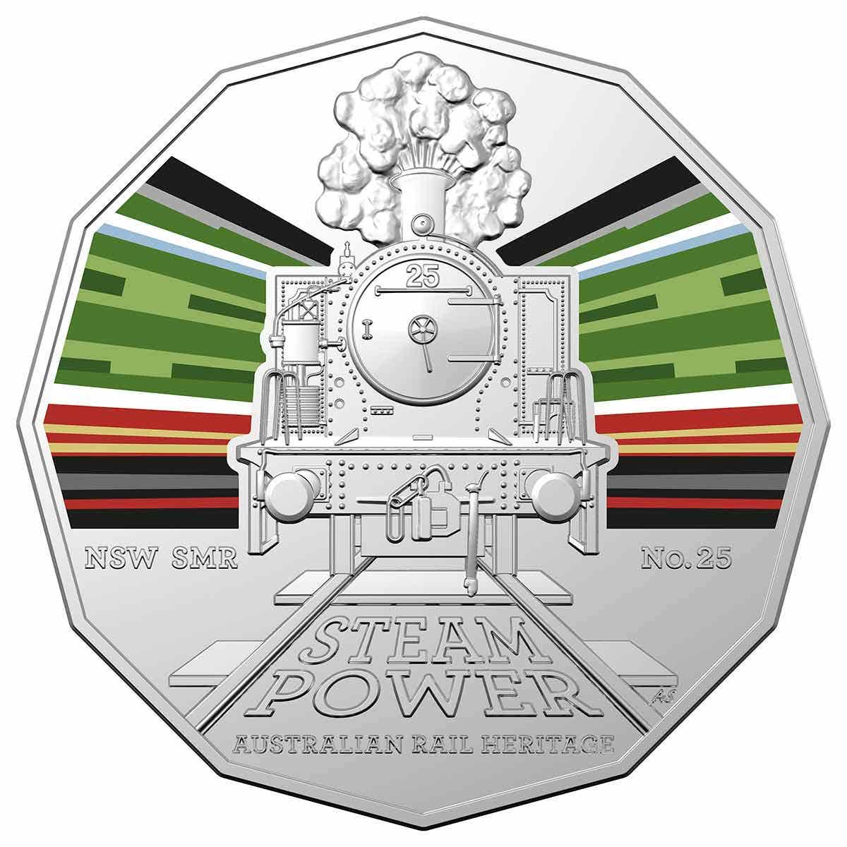 Australian Steam Trains - NSW Maitland 2022 50c Coloured Uncirculated Coin - Image 2