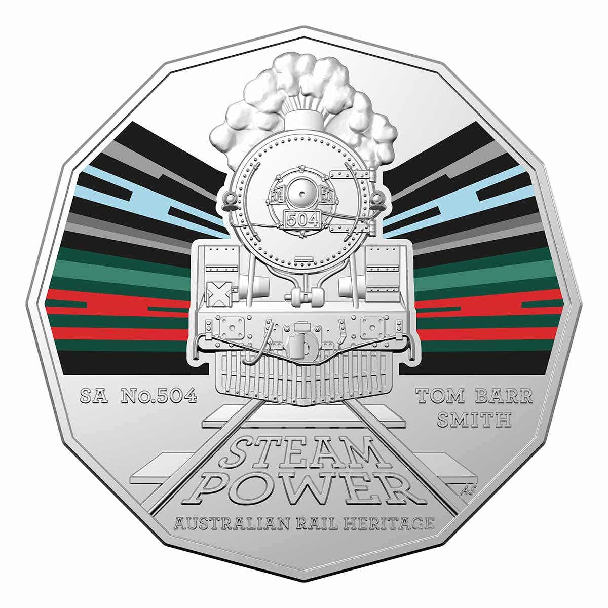 Australian Steam Trains South Australia Tomm Barr Smith 2022 50c Coloured CuNi Uncirculated Coin - Image 2