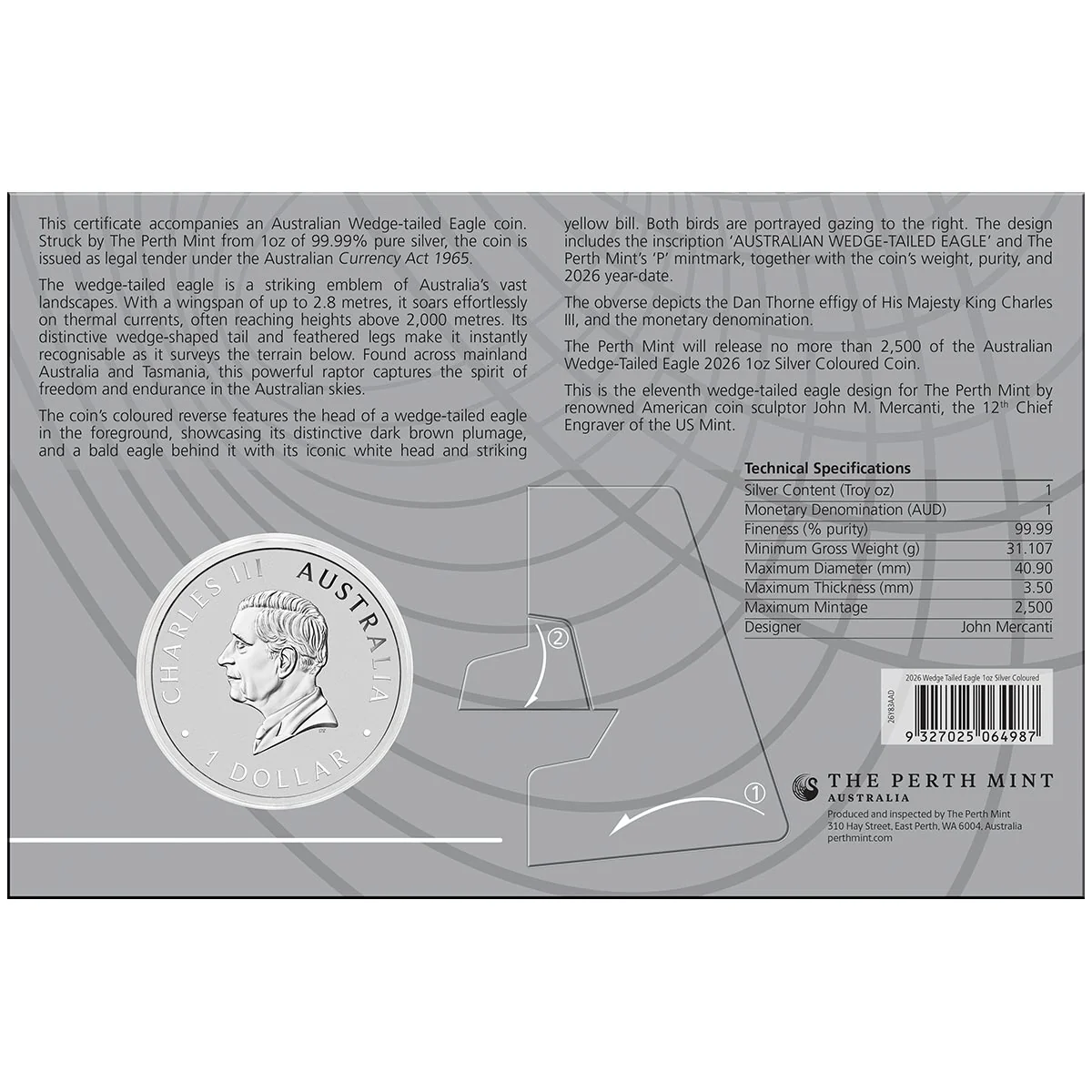 Australia Wedge-tailed Eagle 2026 $1 Colour 1oz Silver Uncirculated Coin - Image 4
