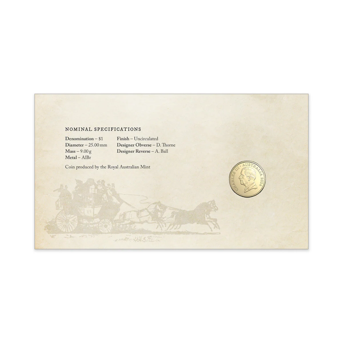 Centenary of Cobb & Co’s Last Coach Passenger Service 2024 $1 Stamp & Coin Cover - Image 2