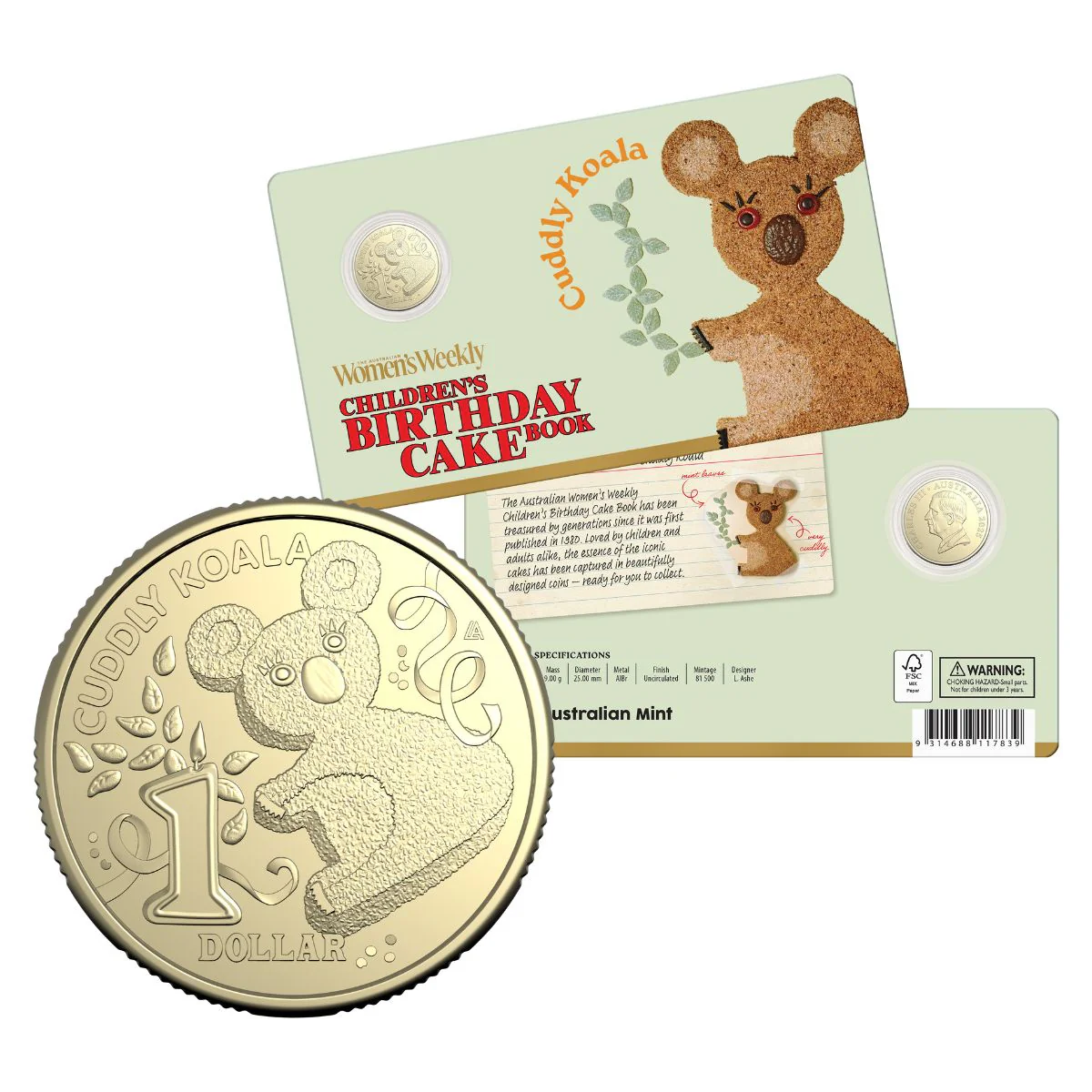 Australia Cuddly Koala Birthday Cake 2025 $1 Aluminium-Bronze Uncirculated Coin
