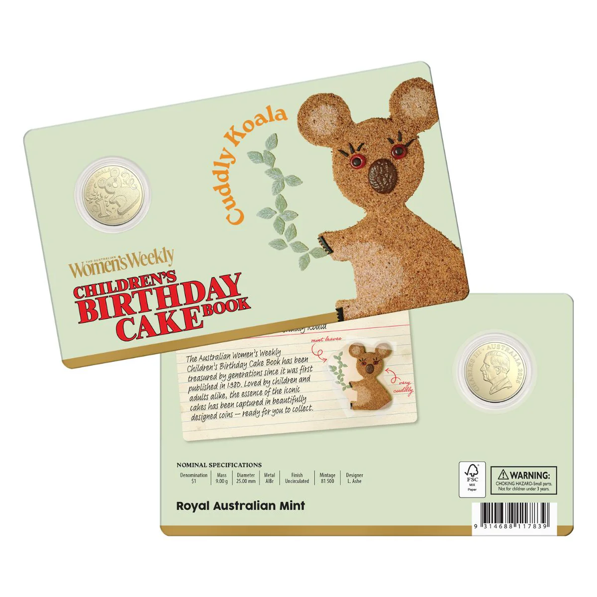 Australia Cuddly Koala Birthday Cake 2025 $1 Aluminium-Bronze Uncirculated Coin - Image 4