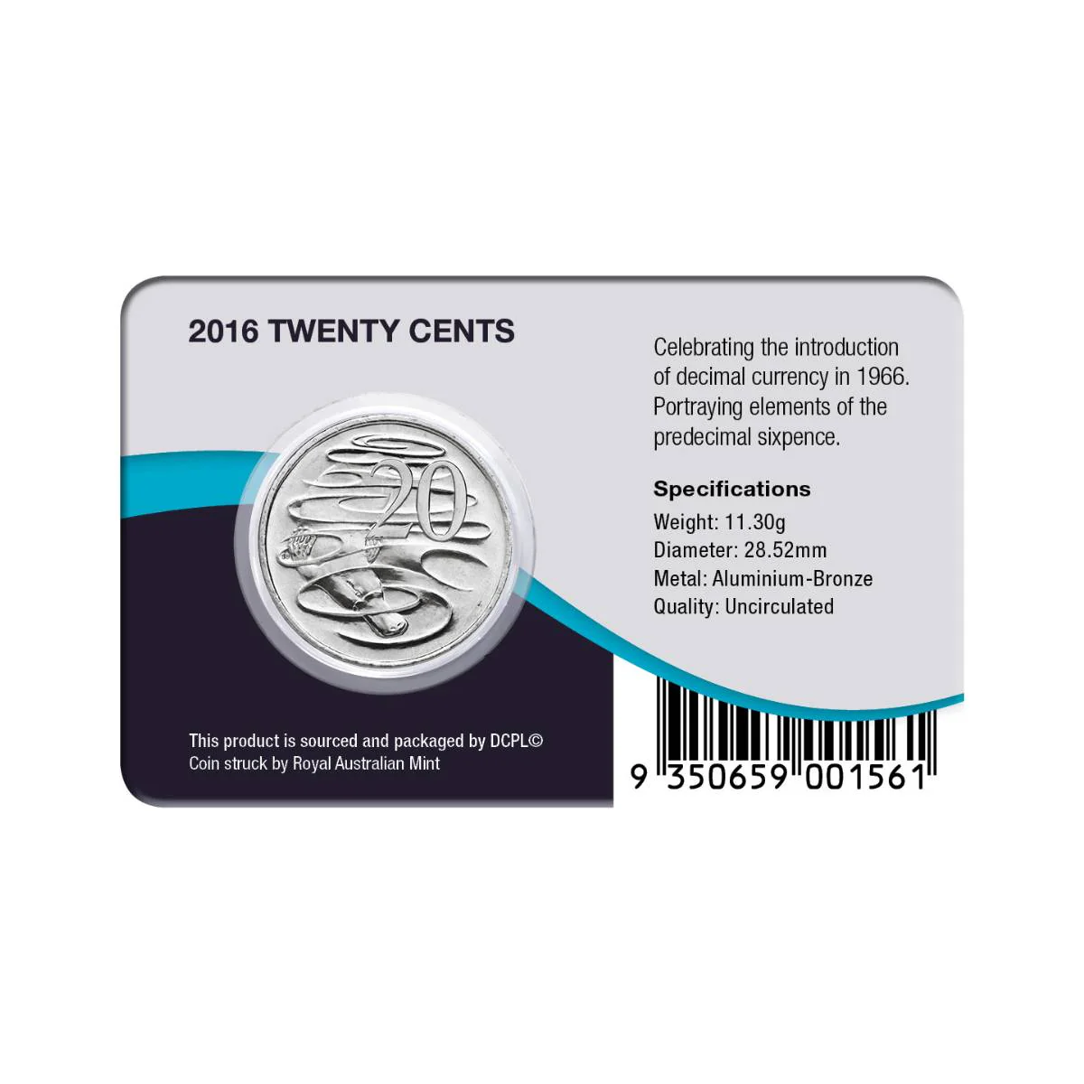 Australia Decimal Currency 50th Anniversary 2016 20c Cupro-Nickel Uncirculated Coin Pack - Image 2
