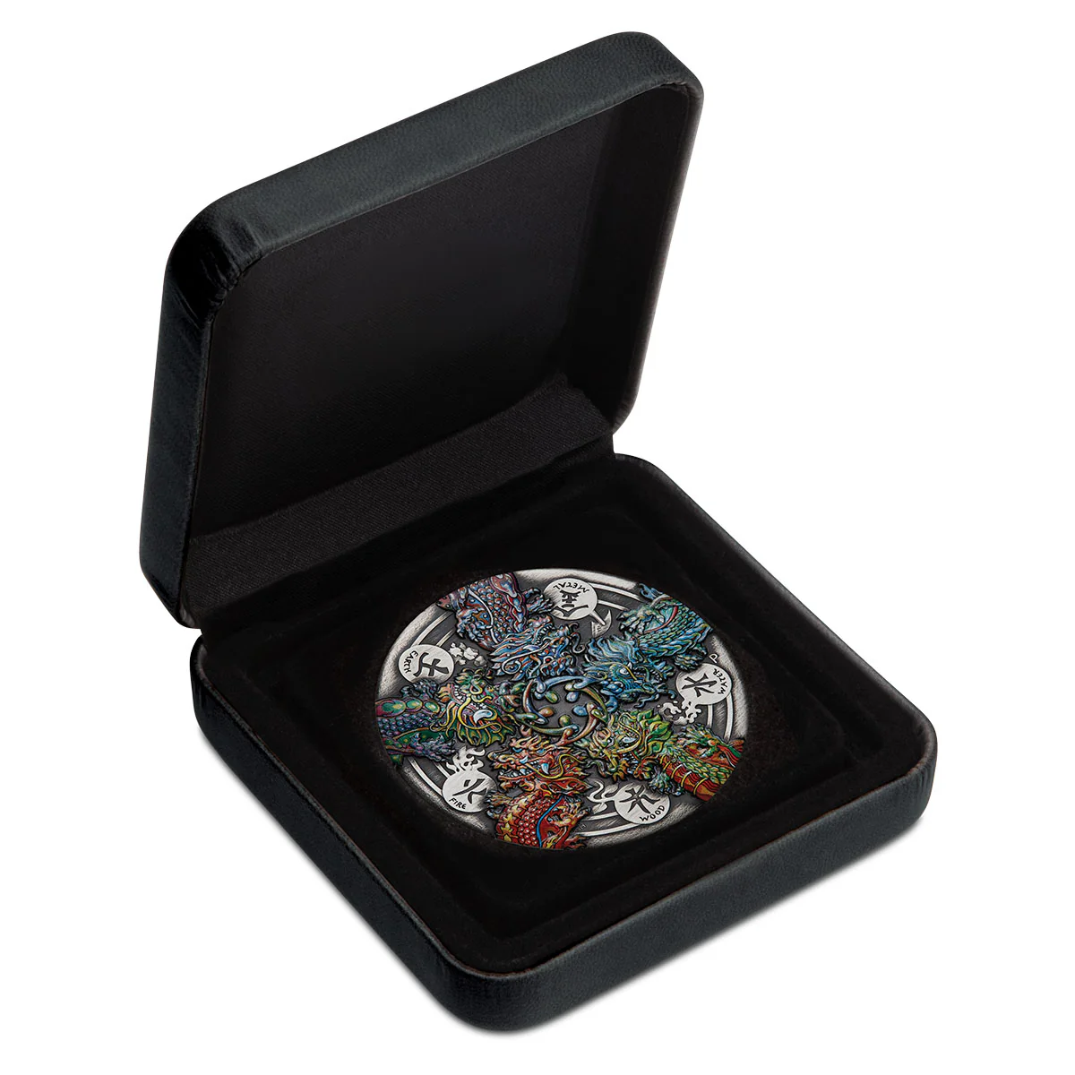 Dragon and the Five Elements 2024 $5 5oz Silver Antiqued Coloured Coin - Image 3