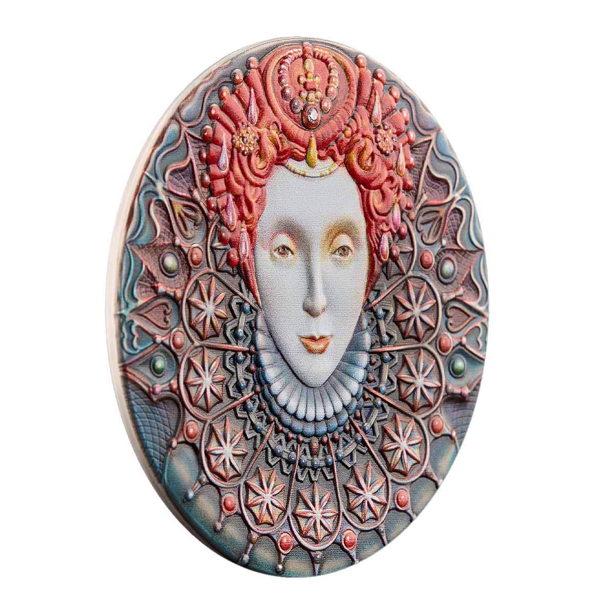 Elizabeth I 2022 $5 2oz Silver Antiqued High Relief Coin - Image 3