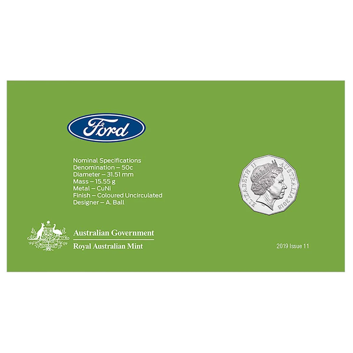 Ford 1989 Sierra RS500 2018 50c Stamp & Coin Cover - Image 2