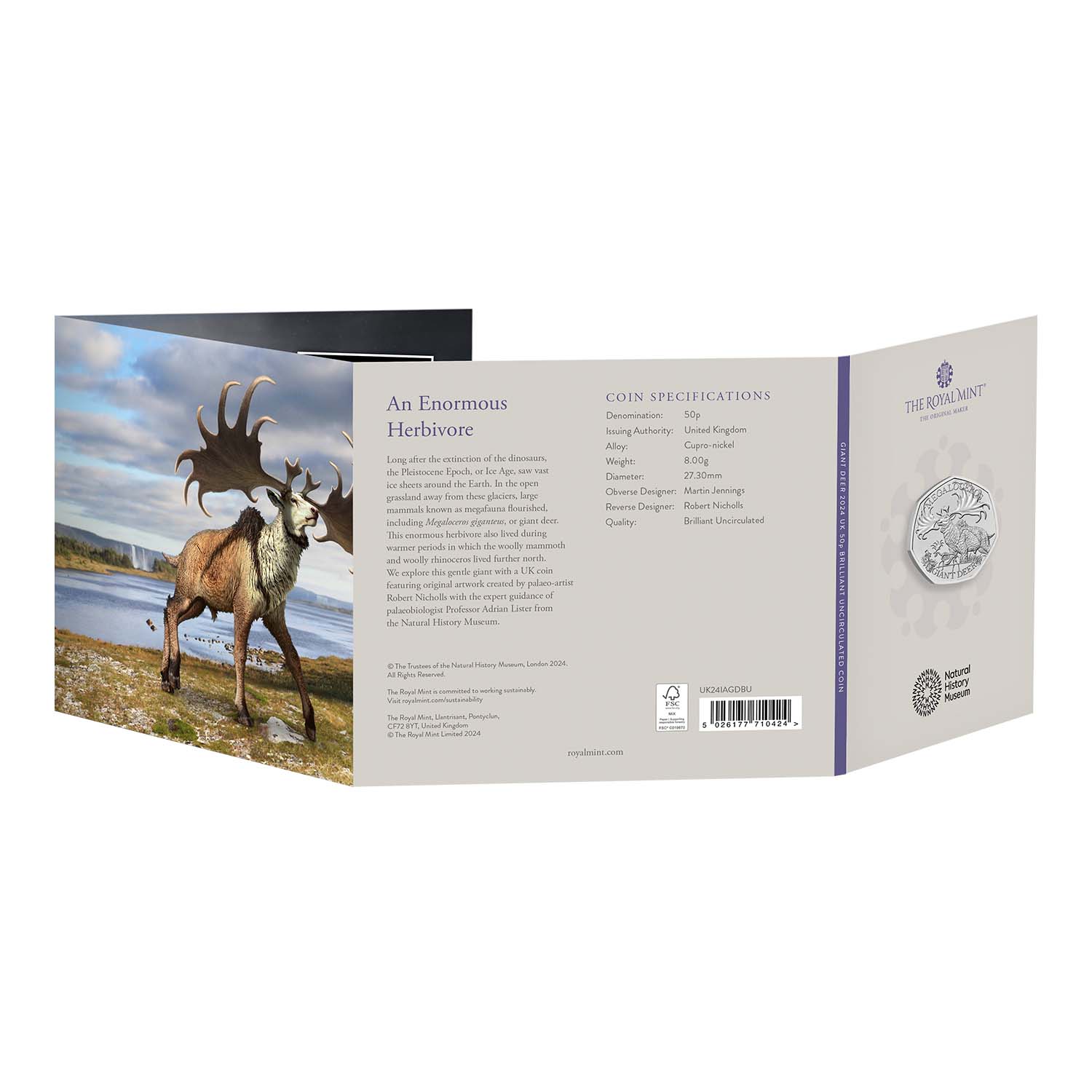 Great Britain Ice Age Giant Deer 2024 50p Cupro-Nickel Brilliant Uncirculated Coin - Image 5
