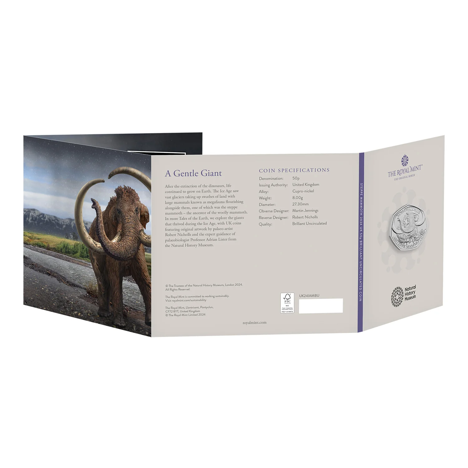 Great Britain Ice Age Steppe Mammoth 2024 50p Cupro-Nickel Brilliant Uncirculated Coin - Image 5