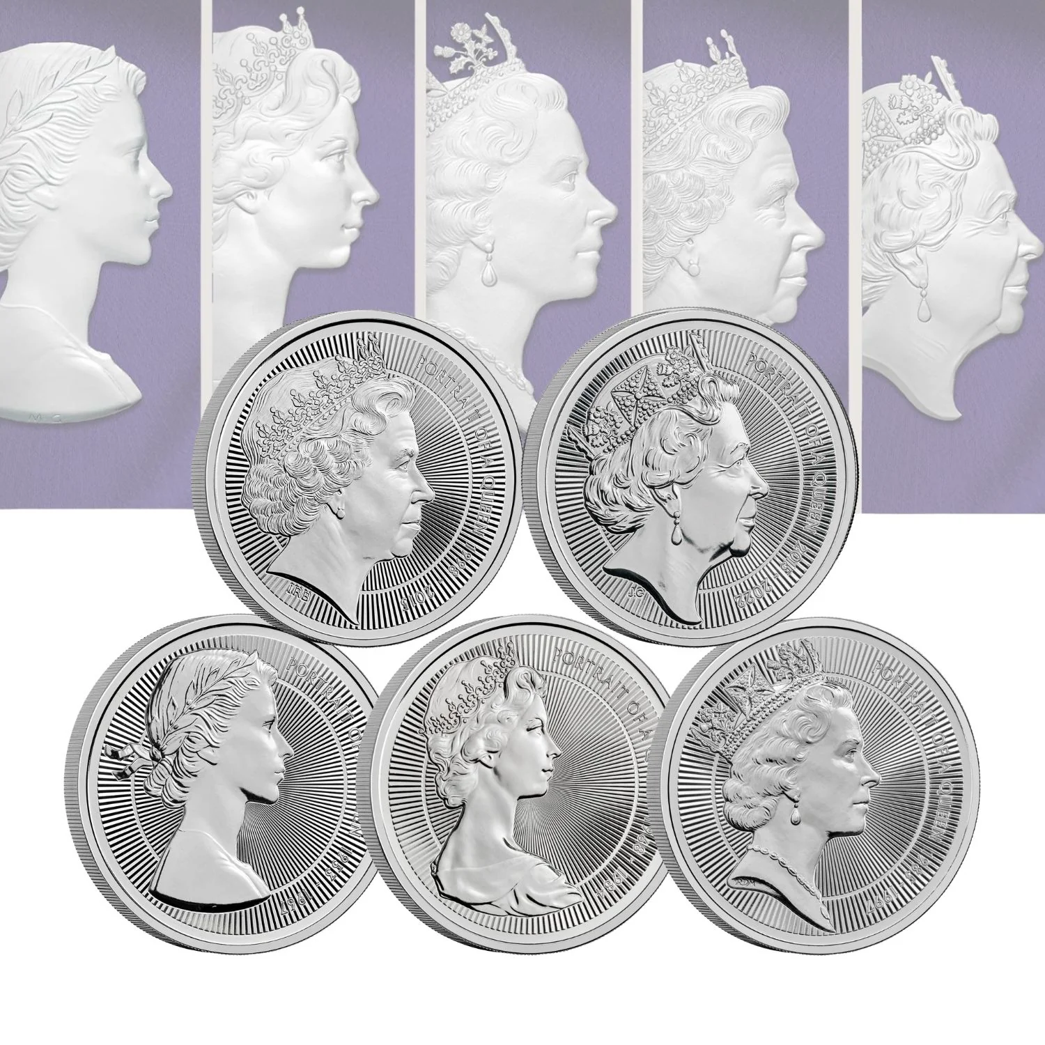 Great Britain Portraits of Queen Elizabeth II 2026 £5 Cupro-Nickel Brilliant Uncirculated 5-Coin Bundle