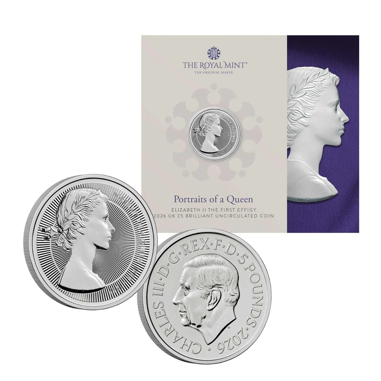 Great Britain Portraits of Queen Elizabeth II 2026 £5 Cupro-Nickel Brilliant Uncirculated 5-Coin Bundle - Image 2