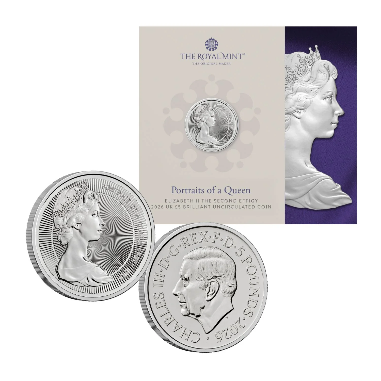 Great Britain Portraits of Queen Elizabeth II 2026 £5 Cupro-Nickel Brilliant Uncirculated 5-Coin Bundle - Image 3