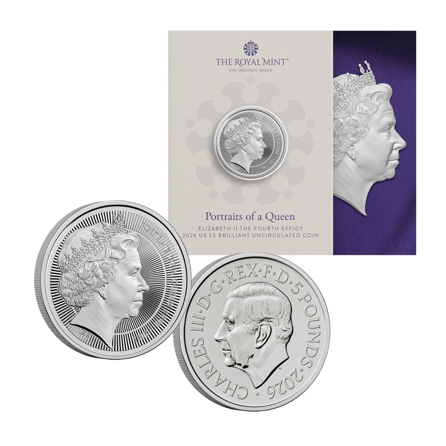 Great Britain Portraits of Queen Elizabeth II 2026 £5 Cupro-Nickel Brilliant Uncirculated 5-Coin Bundle - Image 5