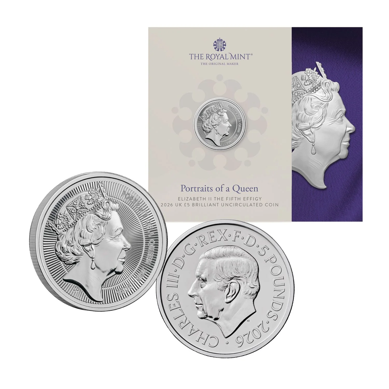 Great Britain Portraits of Queen Elizabeth II 2026 £5 Cupro-Nickel Brilliant Uncirculated 5-Coin Bundle - Image 6