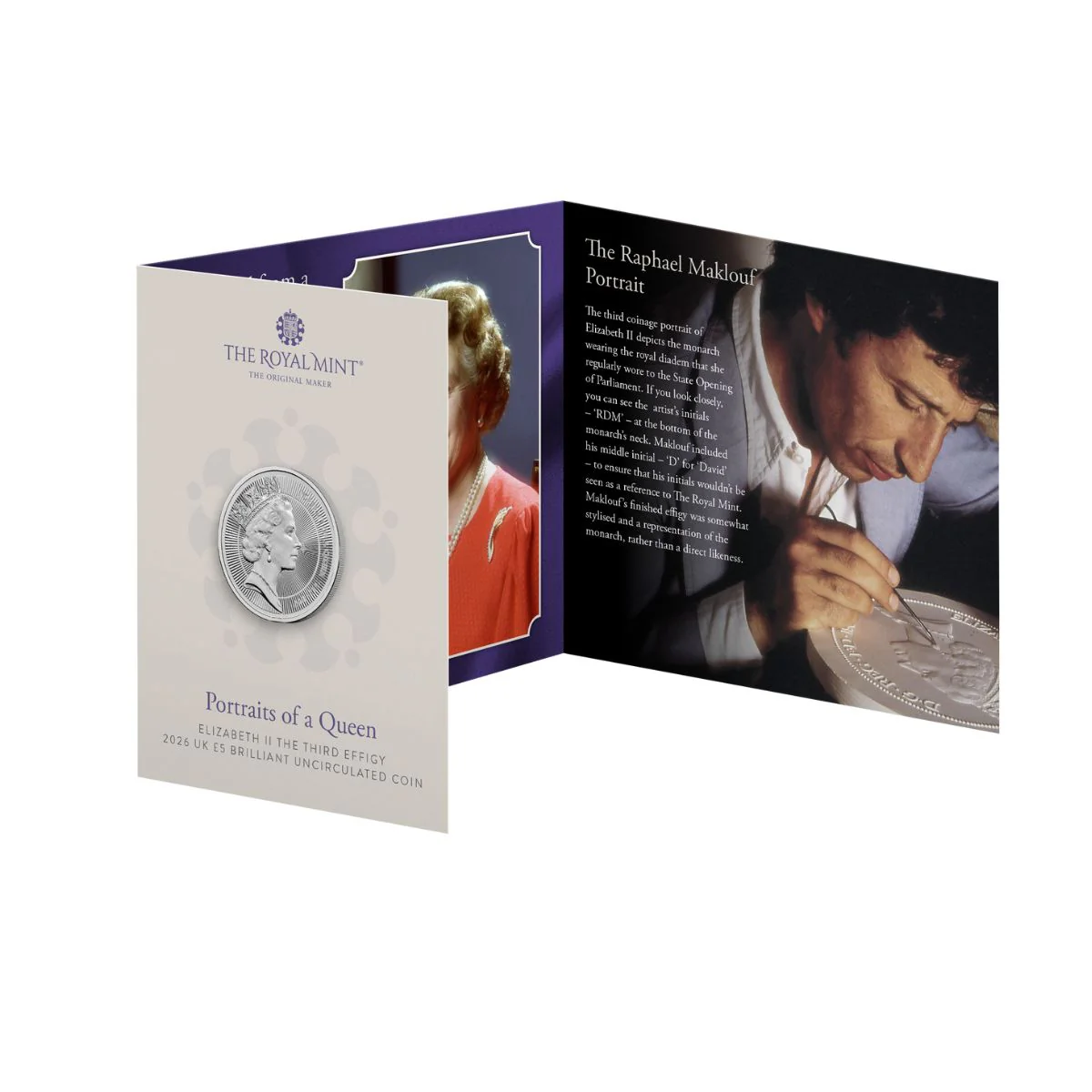 Great Britain Portraits of Queen Elizabeth II 2026 £5 Raphael Maklouf Cupro-Nickel Brilliant Uncirculated Coin - Image 2