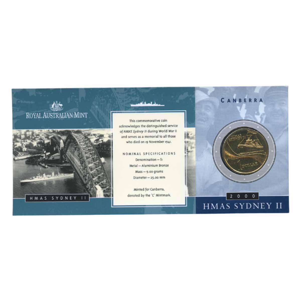 Australia HMAS Sydney 2000 $1 C Mintmark Uncirculated Coin - Image 3
