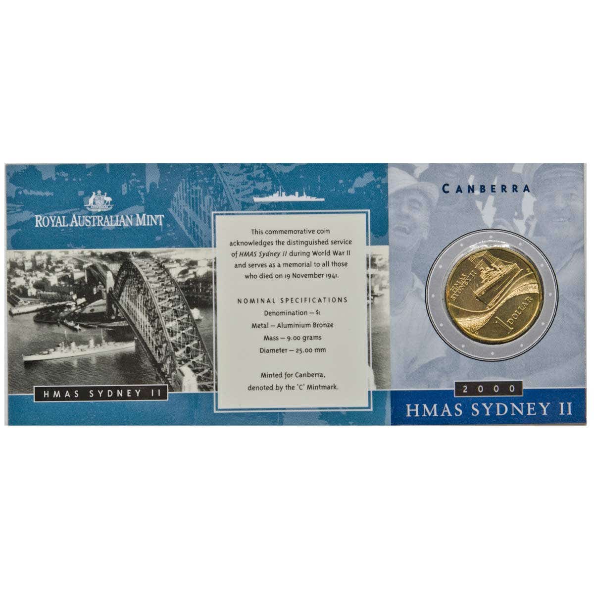 Australia HMAS Sydney 2000 $1 Aluminium-Bronze C & S Mintmark Uncirculated Coin Pair - Image 5