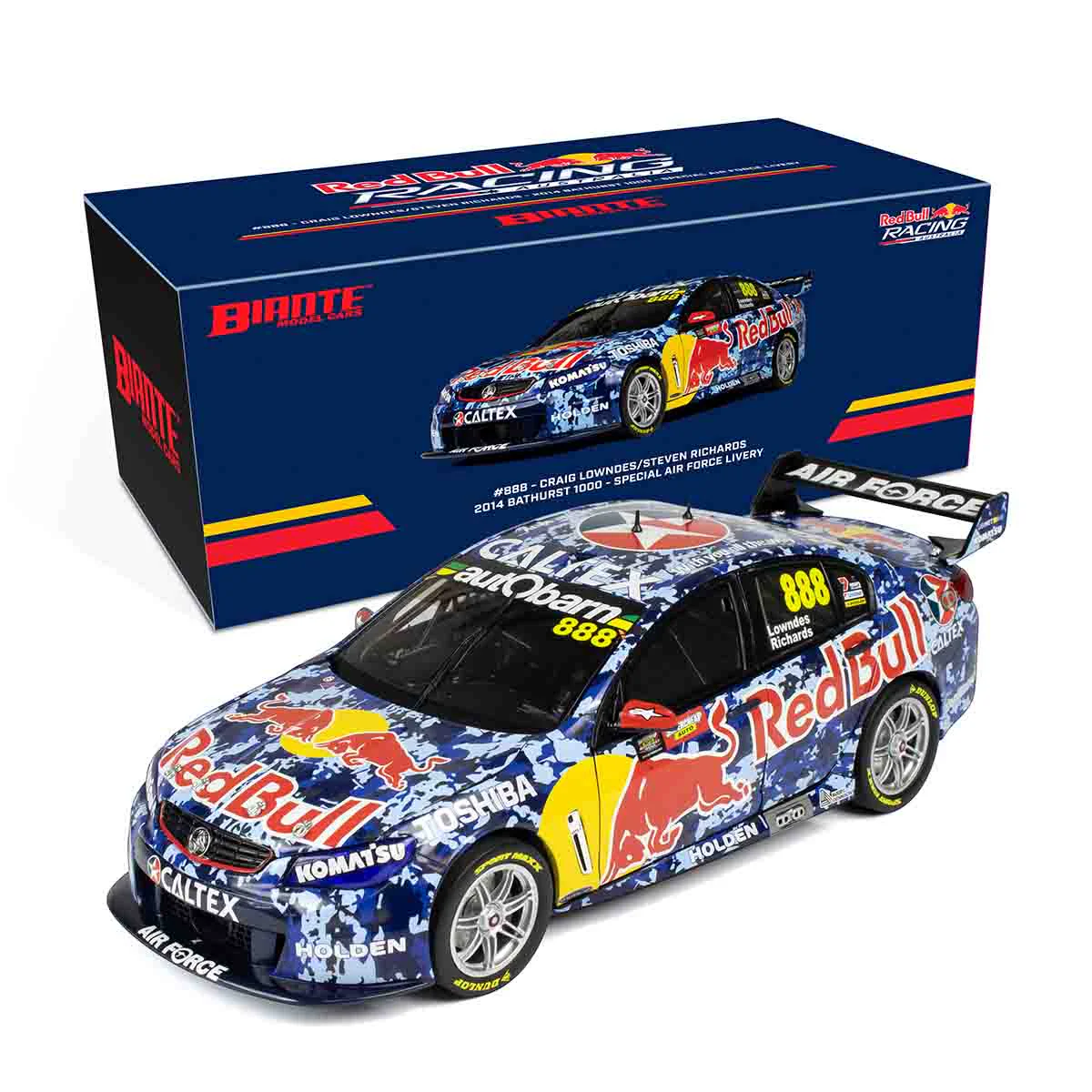 HOLDEN VF COMMODORE - RED BULL RACING #888 - LOWNDES/RICHARDS - 2014 BATHURST 1000 AIR FORCE LIVERY - 1:18 Scale Diecast Model Car - Image 9