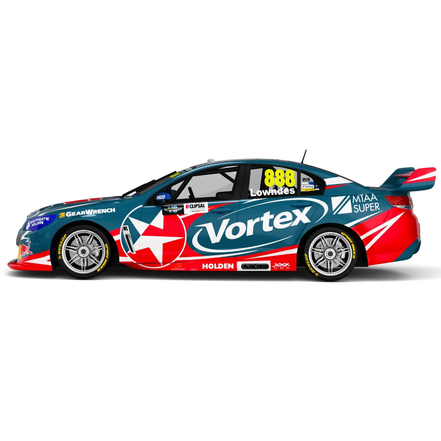 HOLDEN VF COMMODORE - TEAM VORTEX - CRAIG LOWNDES #888 - 2016 - CLIPSAL 500 - RACE 1 - RECORD BREAKING 251 ROUND STARTS - 1:43 Scale Diecast Model Car - Image 2