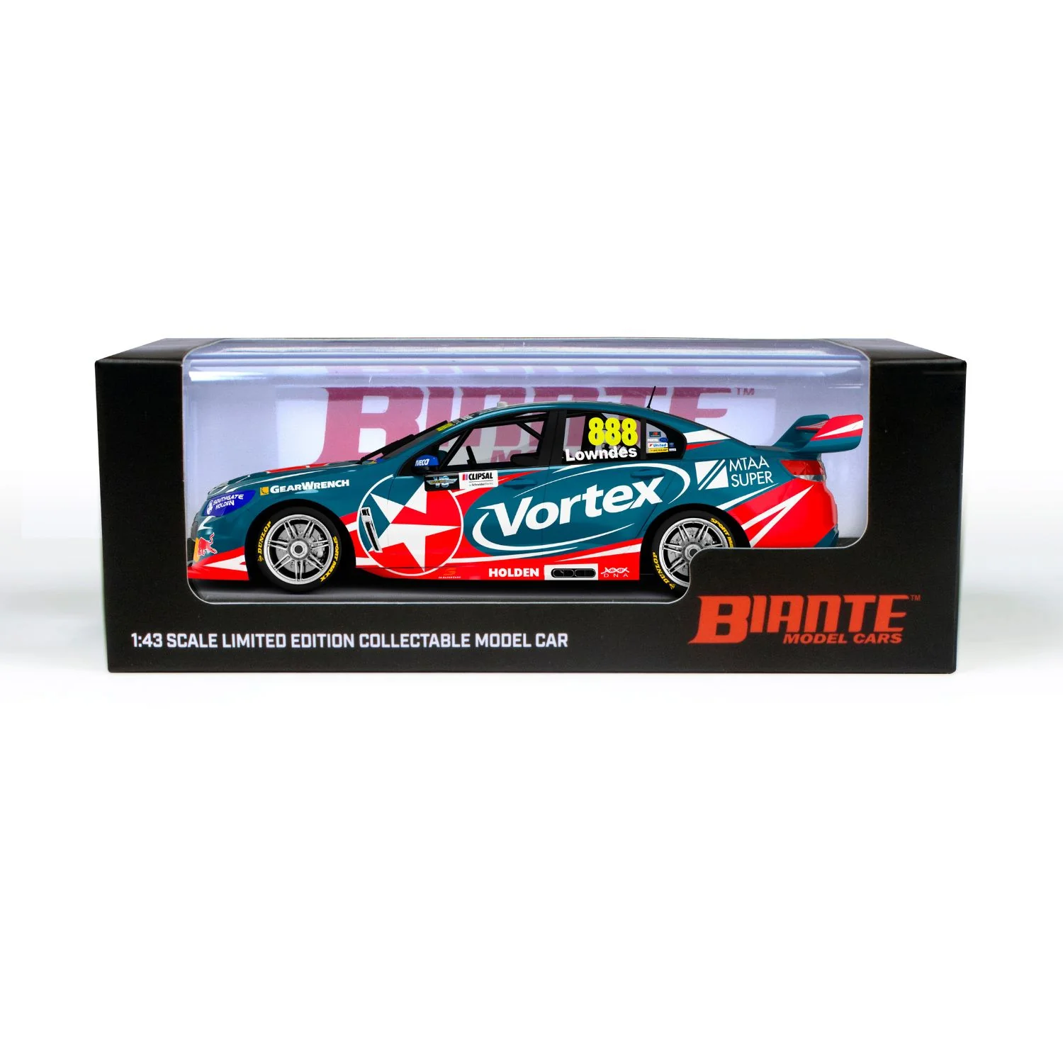 HOLDEN VF COMMODORE - TEAM VORTEX - CRAIG LOWNDES #888 - 2016 - CLIPSAL 500 - RACE 1 - RECORD BREAKING 251 ROUND STARTS - 1:43 Scale Diecast Model Car - Image 3