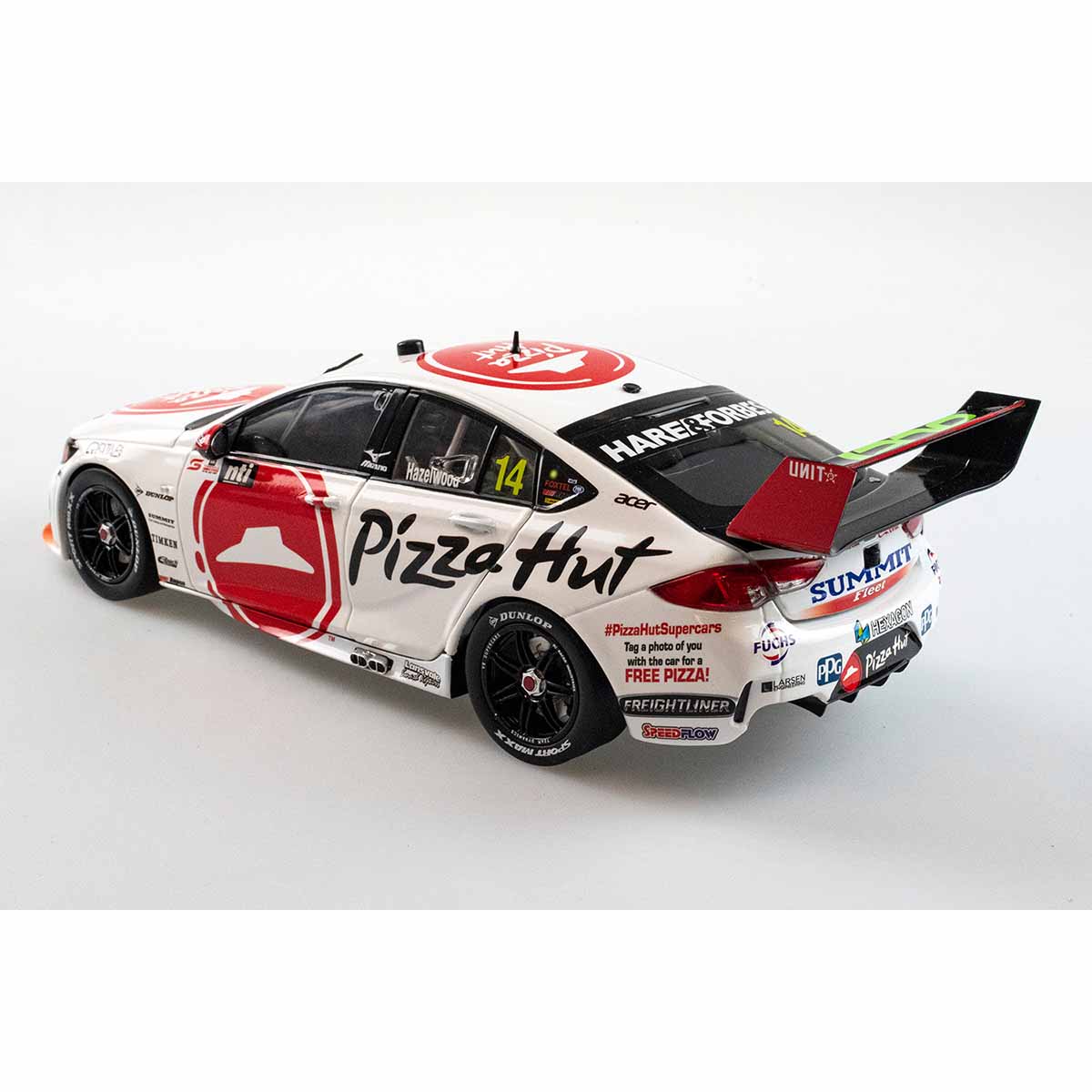 HOLDEN ZB COMMODORE - BJR PIZZA HUT - HAZELWOOD #14 - 2021 NTI Townsville 500 Race 16 - 1:18 Scale Diecast Model Car - Image 5