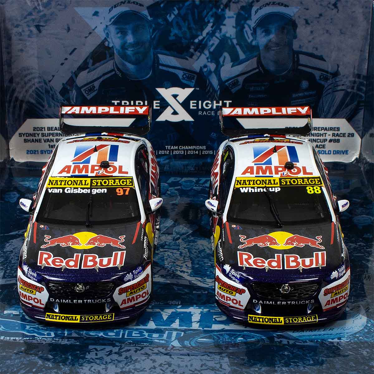 HOLDEN ZB COMMODORE - RED BULL AMPOL RACING - VAN GISBERGEN/WHINCUP - 2021 TEAMS CHAMPIONSHIP WINNER TWIN SET - 1:18 Scale Diecast Model Car - Image 2