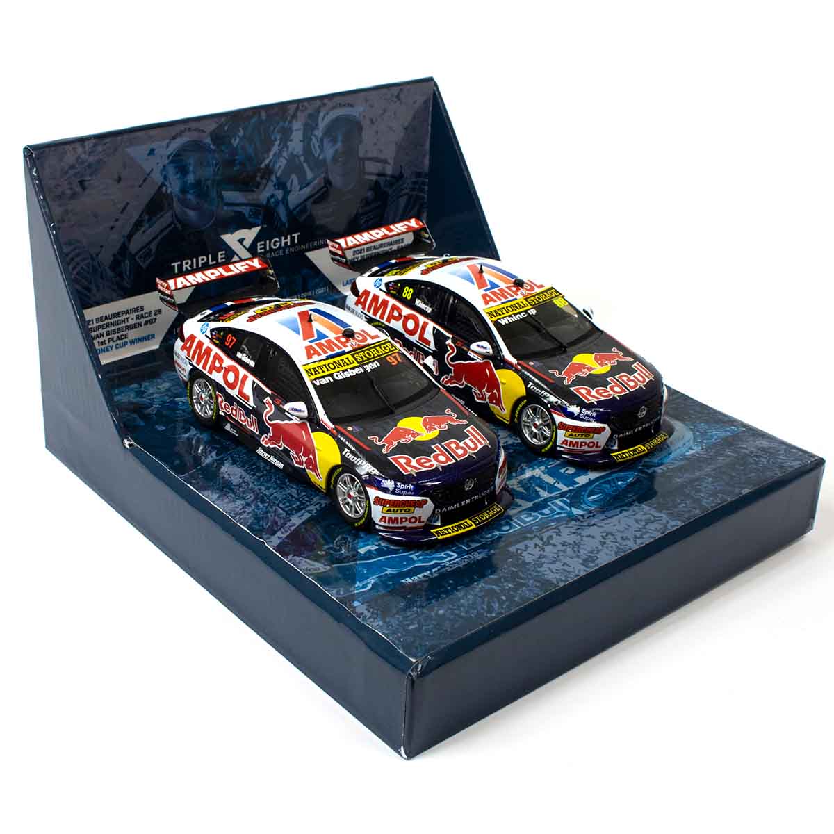 HOLDEN ZB COMMODORE - RED BULL AMPOL RACING - VAN GISBERGEN/WHINCUP - 2021 TEAMS CHAMPIONSHIP WINNER TWIN SET - 1:43 Scale Diecast Model Car - Image 3