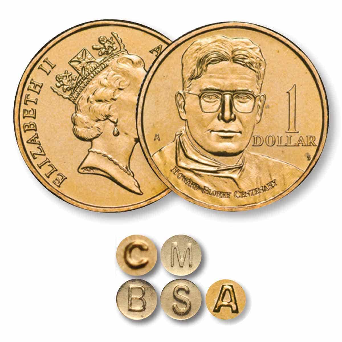 Howard Florey 1998 $1 C, A, B, S & M Mintmark 5-Coin Set - Image 3