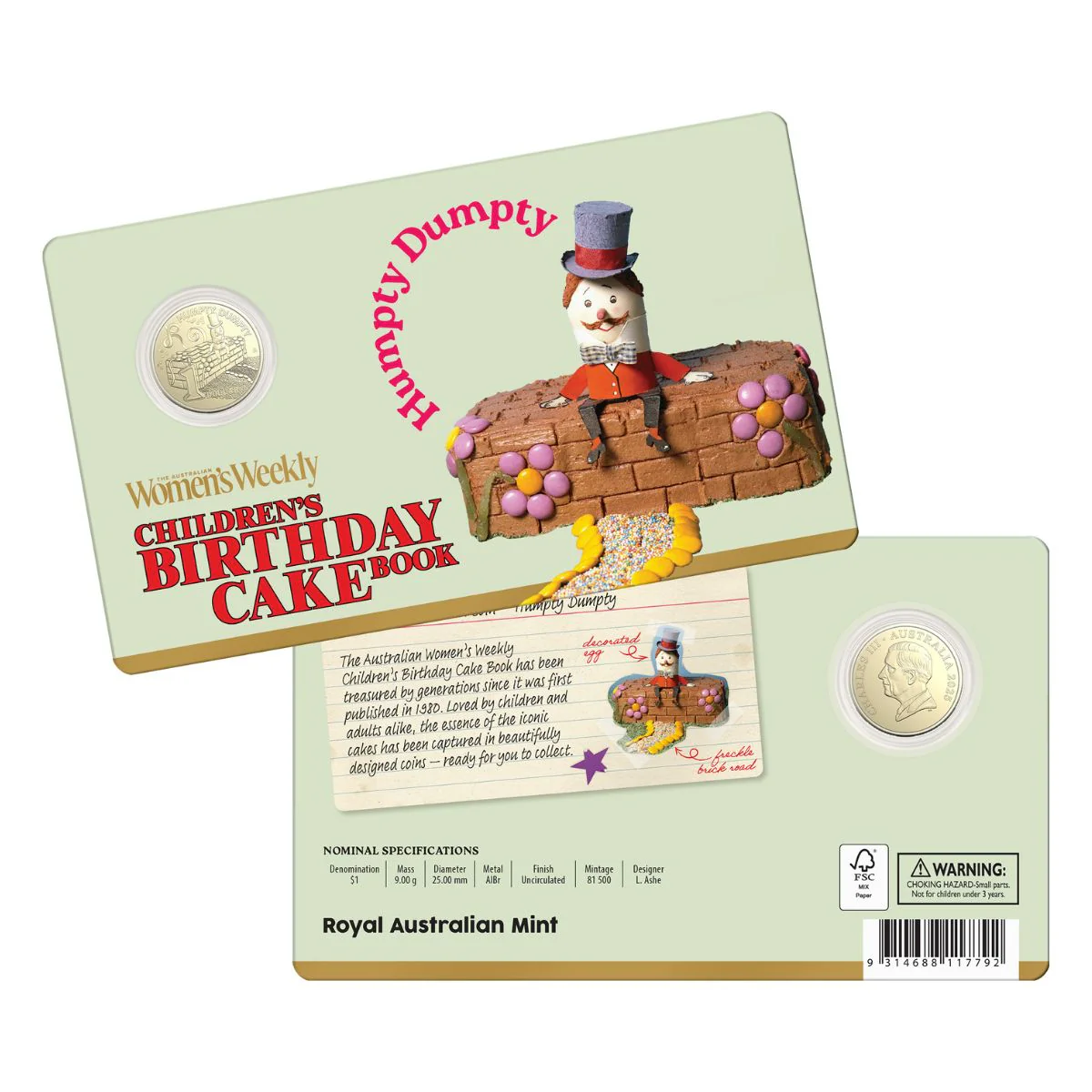 Australia Humpty Dumpty Birthday Cake 2025 $1 Aluminium-Bronze Uncirculated Coin - Image 4