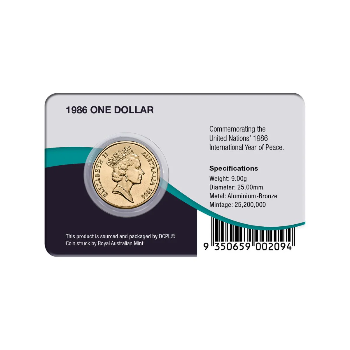 Australia International Year of Peace 1986 $1 Aluminium-Bronze Uncirculated Coin Pack - Image 2