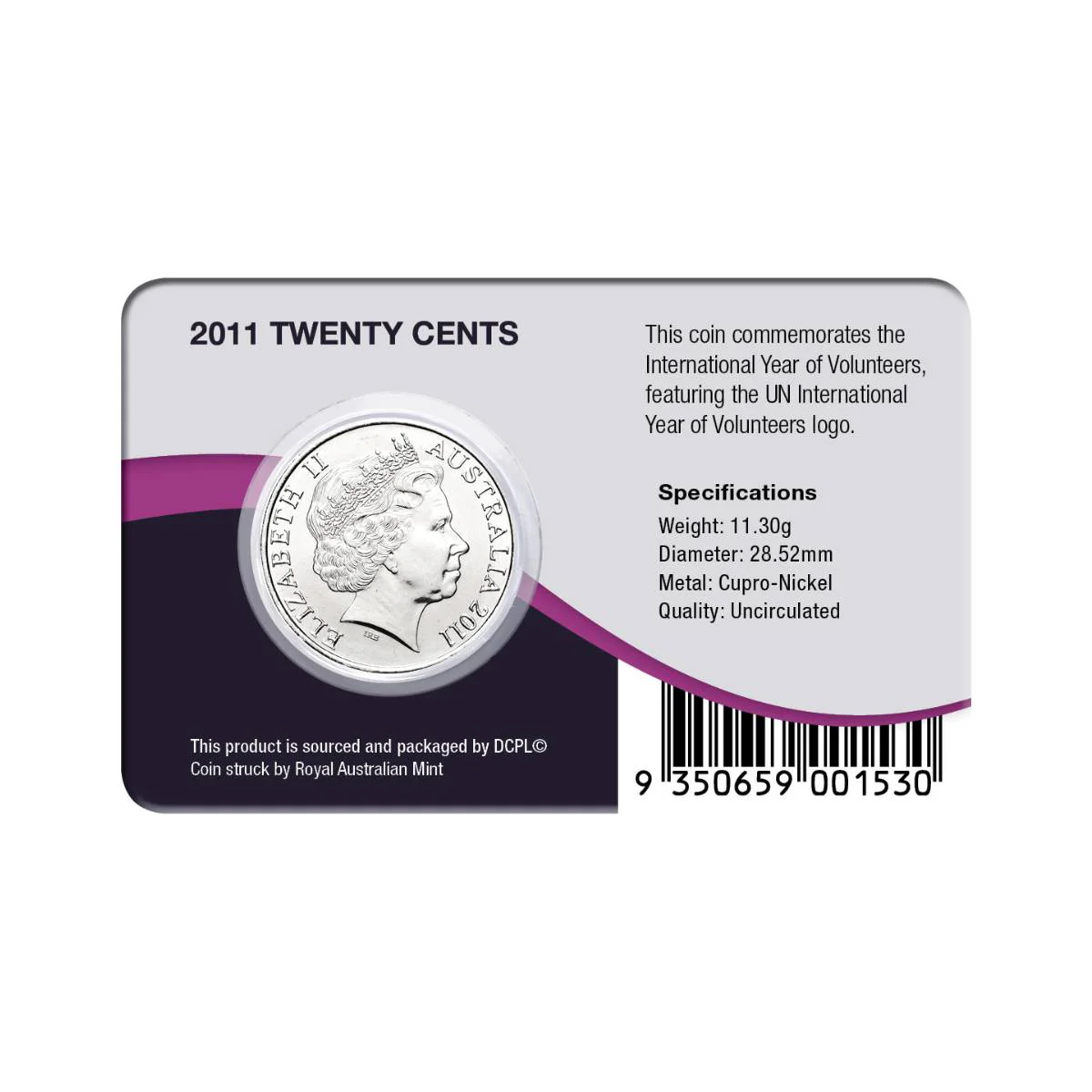 International Year of Volunteers 2011 20c Cu-Ni Coin Pack - Image 2