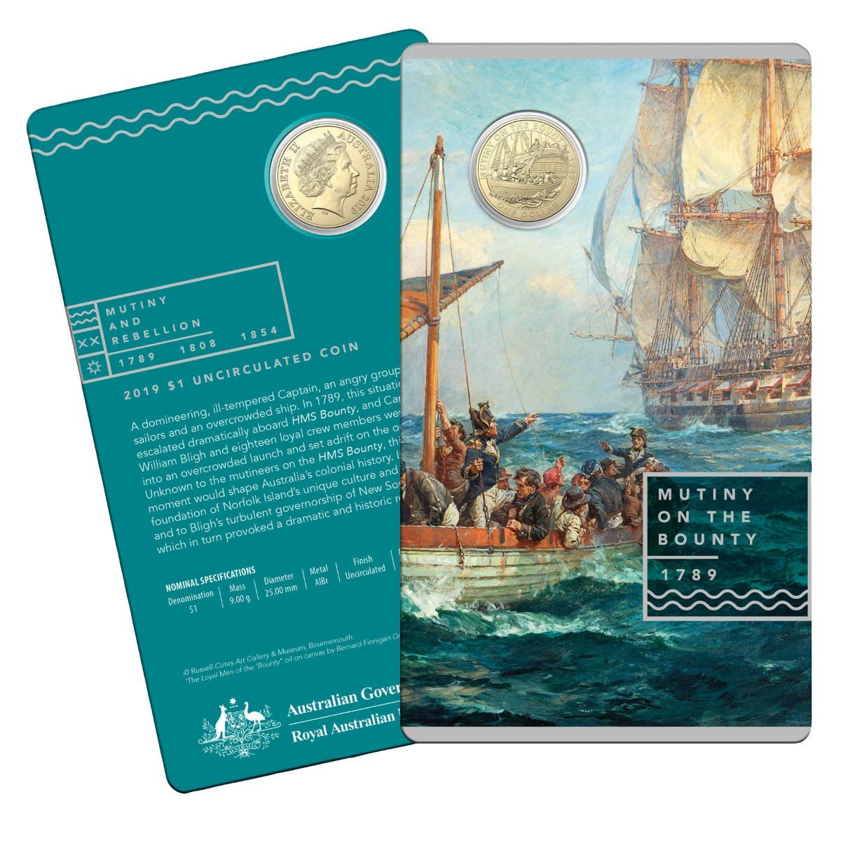 Australia Mutiny & Rebellion 2019 $1 Mutiny on the Bounty Aluminium-Bronze Uncirculated Coin - Image 3