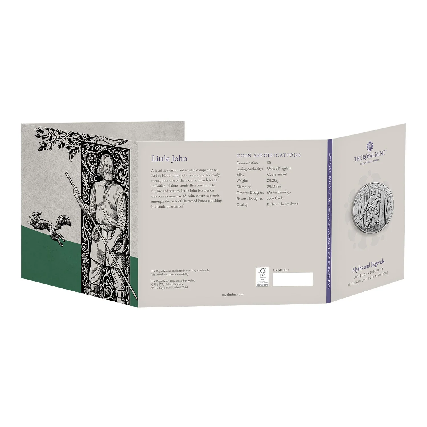 Myths & Legends Little John 2024 £5 Cupro-Nickel Brilliant Uncirculated Coin - Image 5