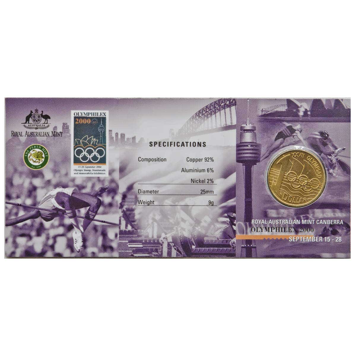 Australia Olymphilex 2000 $1 Aluminium-Bronze C & S Mintmark Uncirculated Coin Pair - Image 4