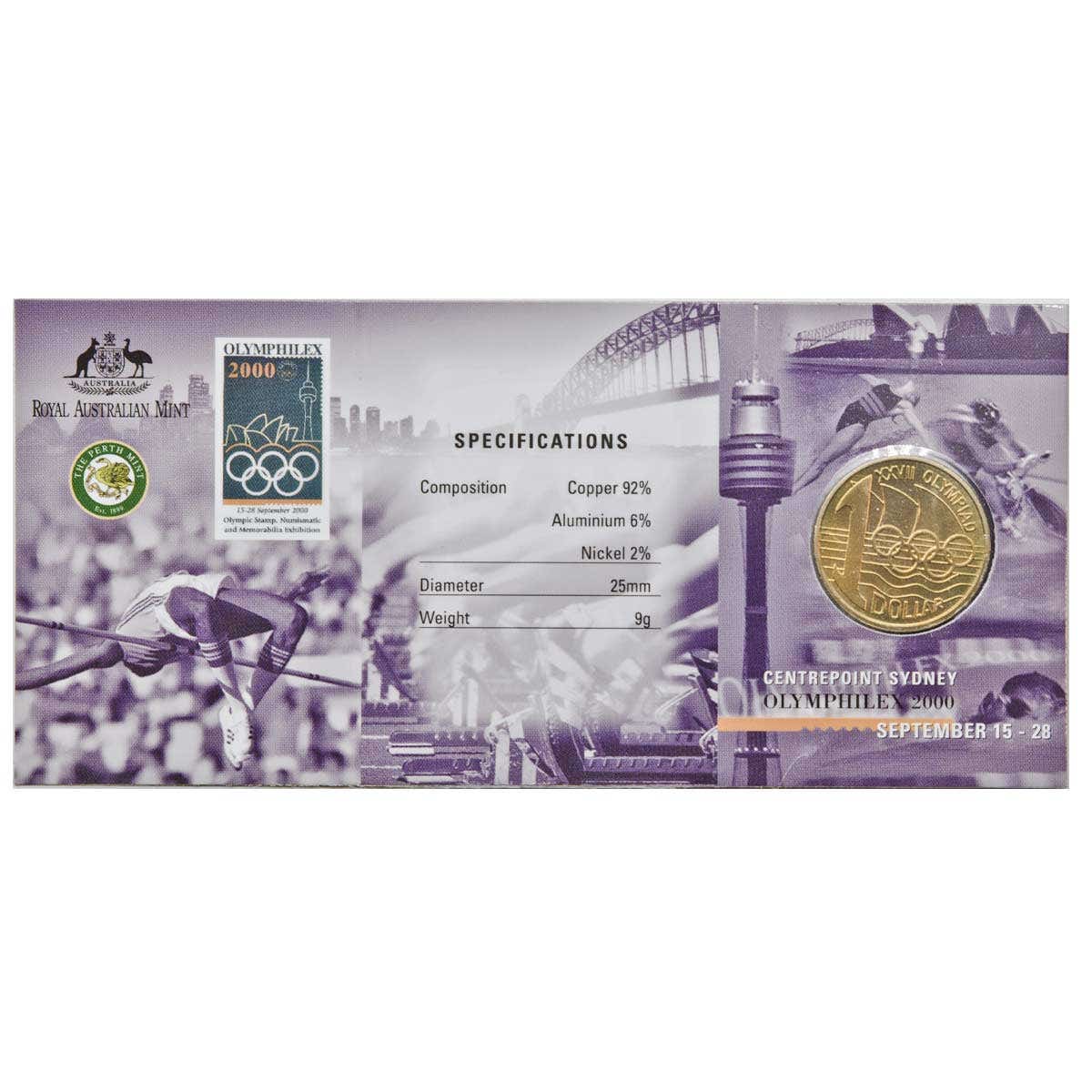 Australia Olymphilex 2000 $1 Aluminium-Bronze C & S Mintmark Uncirculated Coin Pair - Image 5