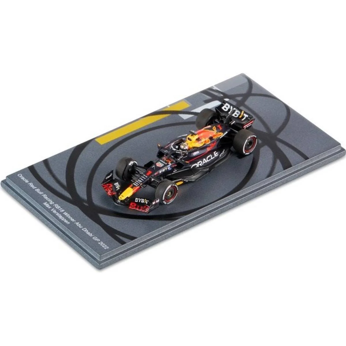 Oracle Red Bull Racing RB18 No.1 - Winner Abu Dhabi 2022 - Max Verstappen. (Bigger base with tyre marks) - 1:43 Scale Resin Model Car