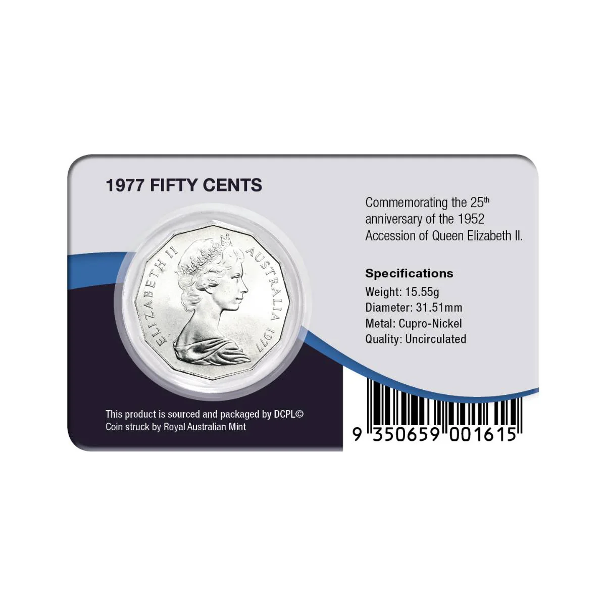 Australia Elizabeth II Silver Jubilee 1977 50c Cupro-Nickel Uncirculated Coin Pack - Image 2