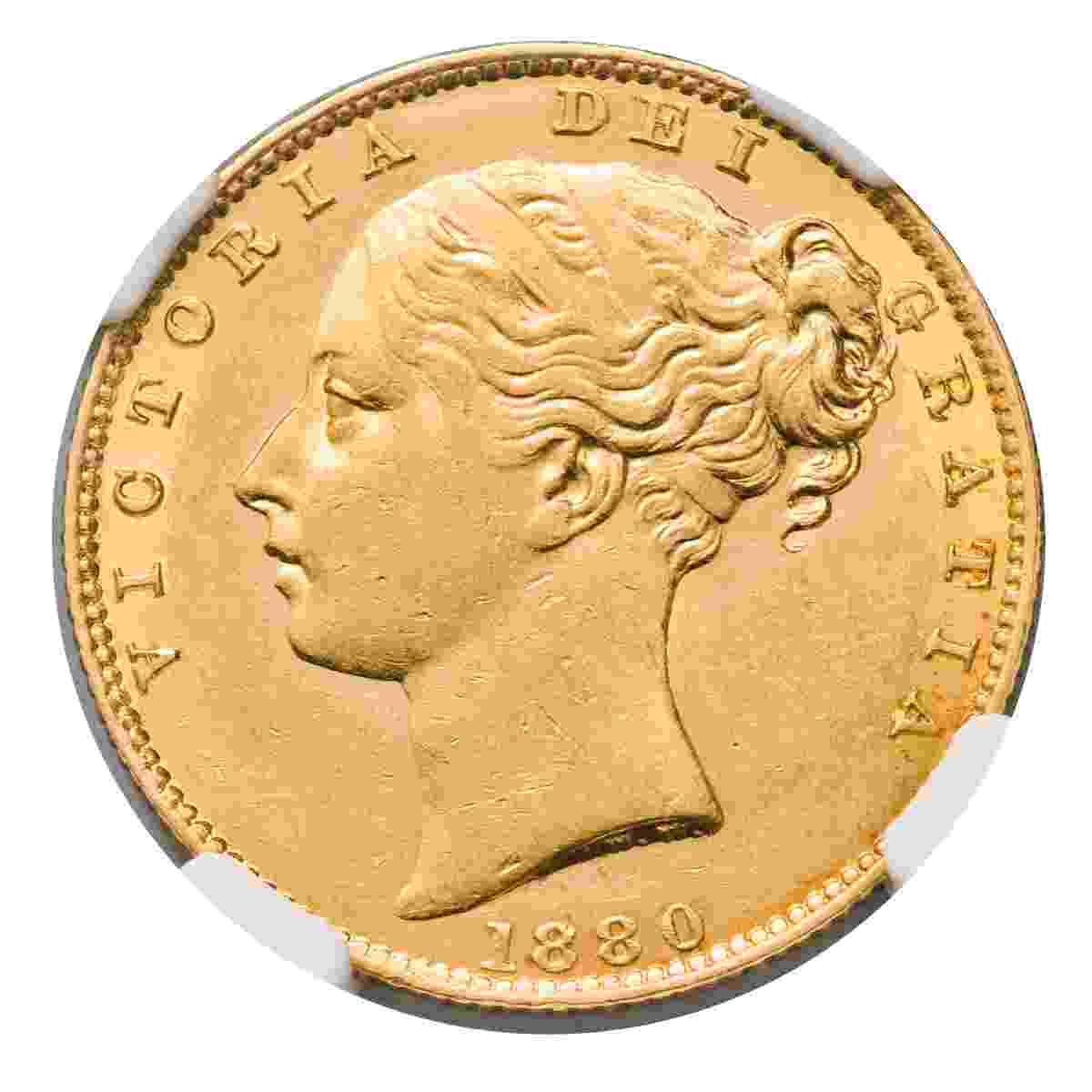 Queen Victoria 1880S Young Head Shield Gold Sovereign Inverted A for V Error NGC AU55 - Image 2
