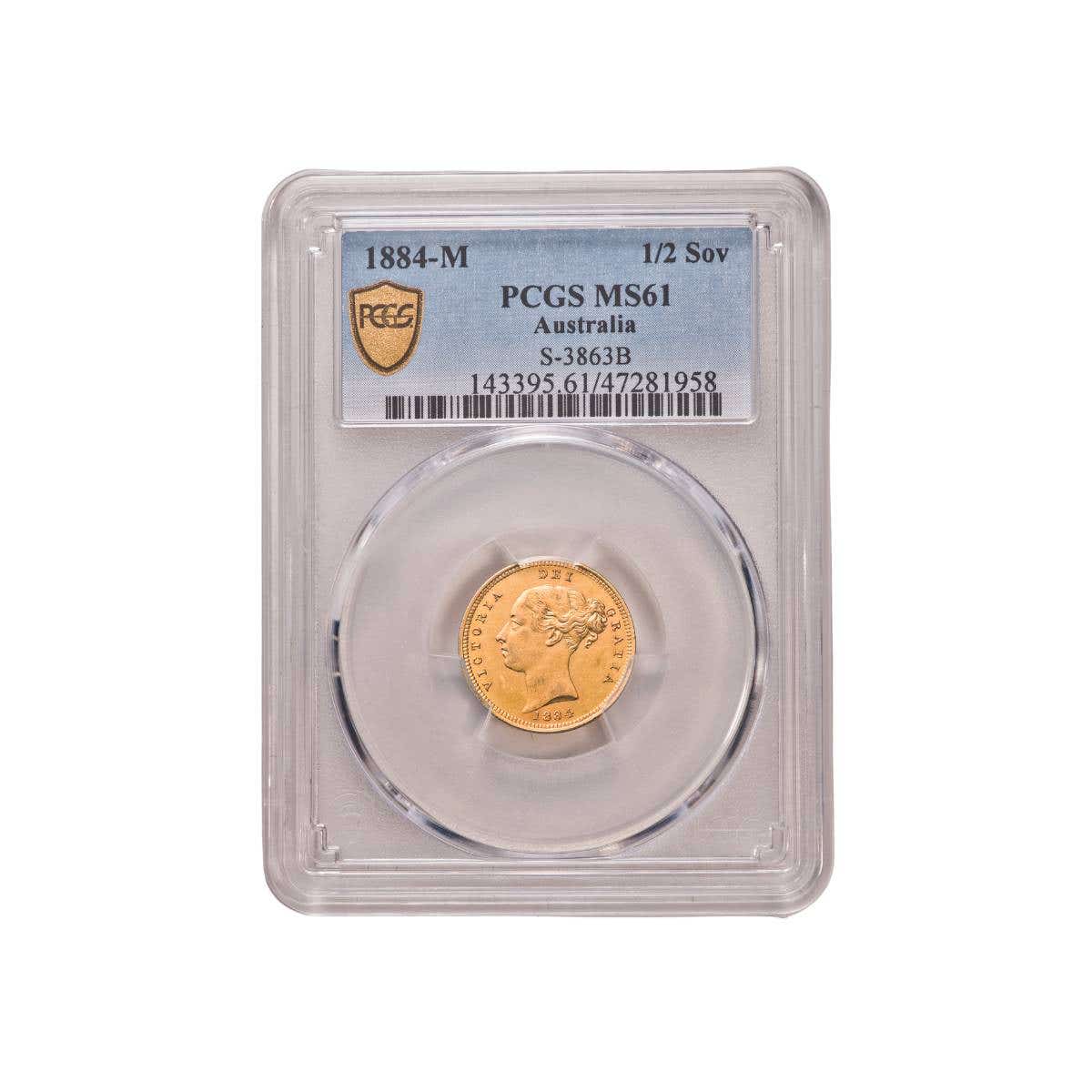 Queen Victoria 1884M Young Head Shield Gold Half Sovereign PCGS MS61 (Uncirculated)