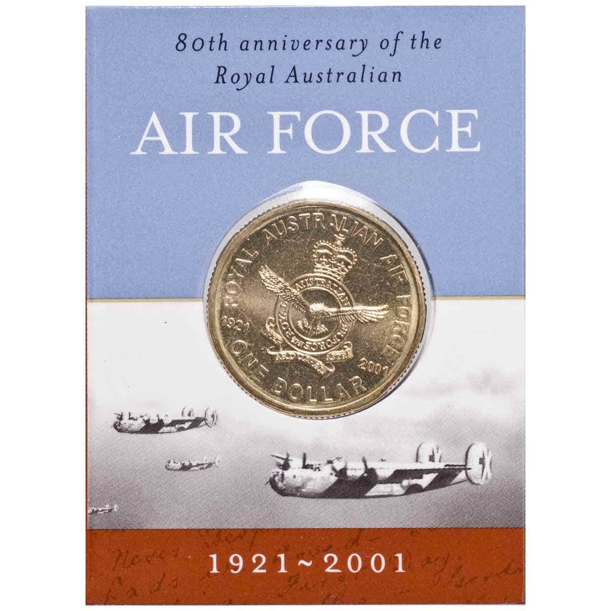 Australia Navy 90th & Air Force 80th Anniversary 2001 $1 Aluminium-Bronze Uncirculated Coin Pair - Image 3