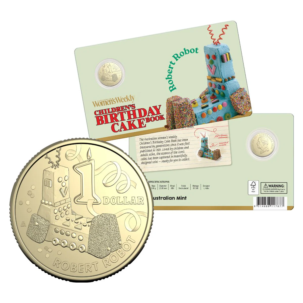 Australia Robert Robot Birthday Cake 2025 $1 Aluminium-Bronze Uncirculated Coin