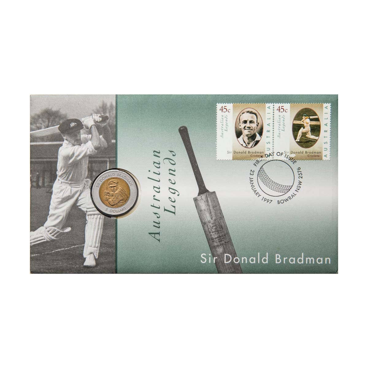 Australia Sir Donald Bradman 1997 $5 Stamp & Coin Cover