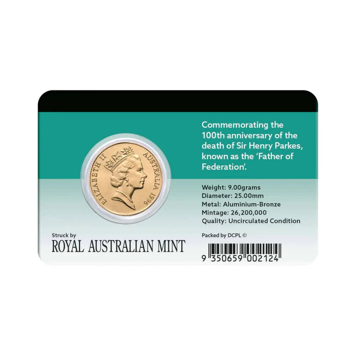 Australia Sir Henry Parkes 1996 $1 Aluminium-Bronze Uncirculated Coin Pack - Image 2